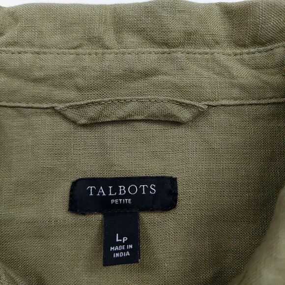 Talbots Tunic Top Womens Large Petite Green Linen Roll Tab Sleeve Beach Coastal - Picture 7 of 10